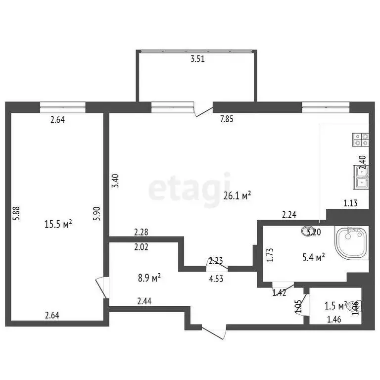 2-комнатная квартира: Альметьевск, улица Автомобилистов, 7 (59.3 м) - Фото 1