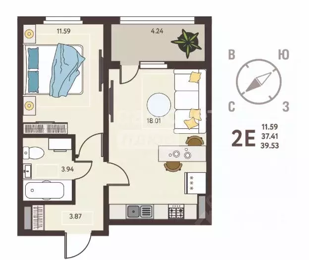 1-к кв. Липецкая область, Липецк Инстеп. Механизаторов жилой комплекс ... - Фото 2