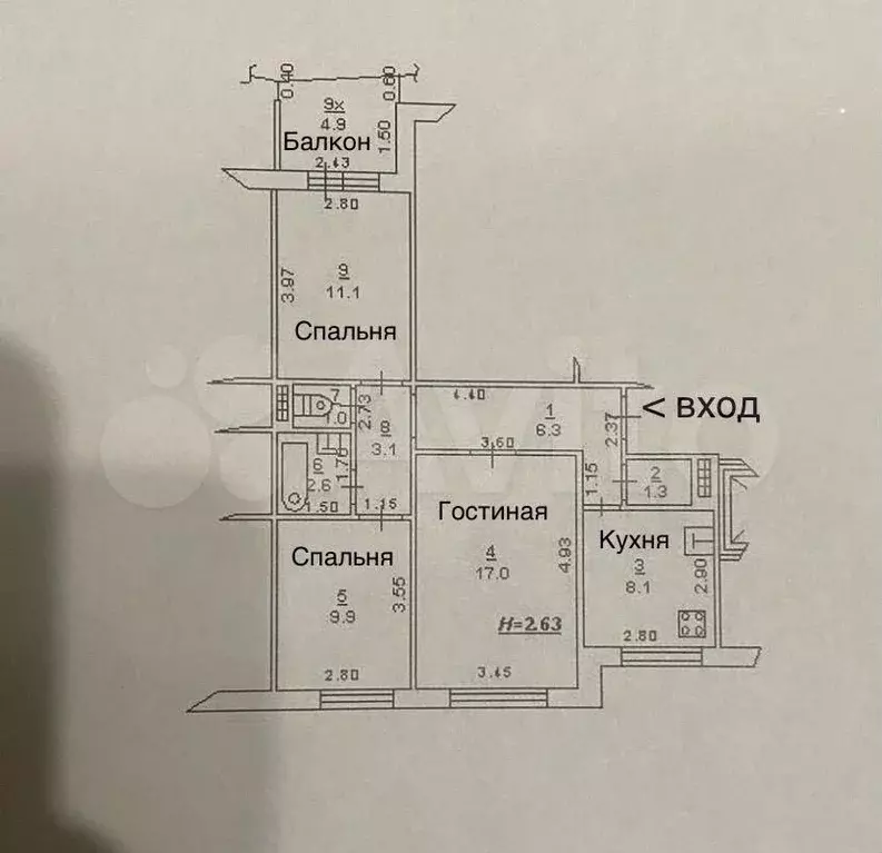 3-к. квартира, 65 м, 9/9 эт. - Фото 0
