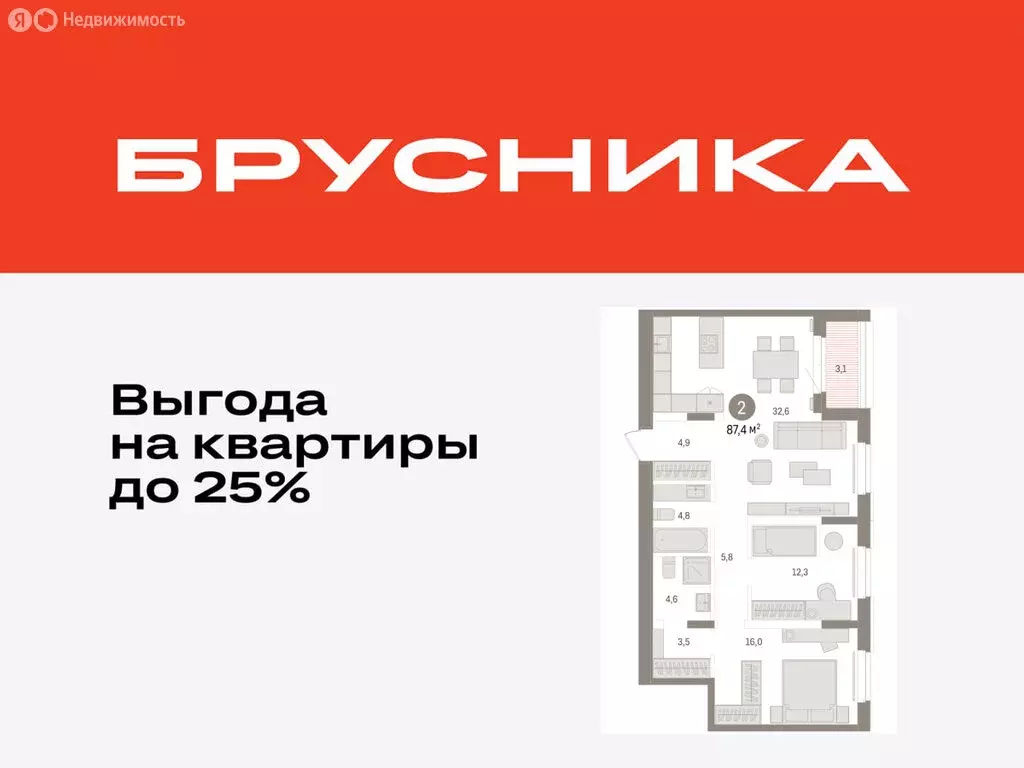 2-комнатная квартира: Тюмень, жилой комплекс На Минской (87.38 м) - Фото 0