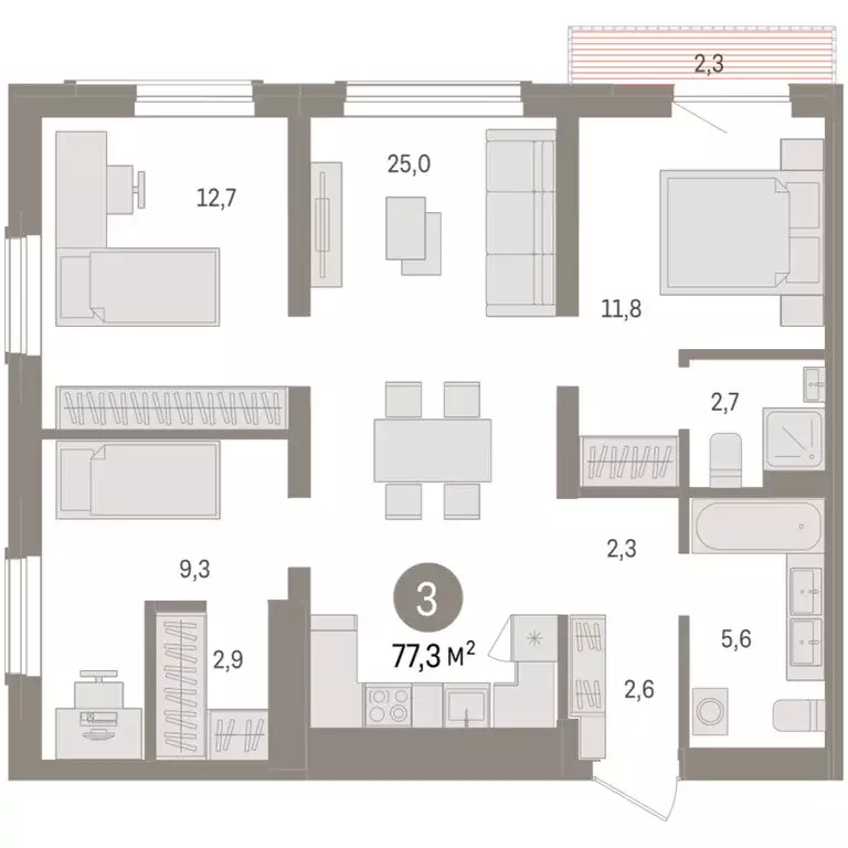 3-комнатная квартира: Новосибирск, улица Аэропорт (77.28 м) - Фото 1