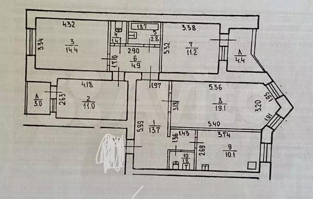 4-к. квартира, 90,4 м, 6/9 эт. - Фото 0