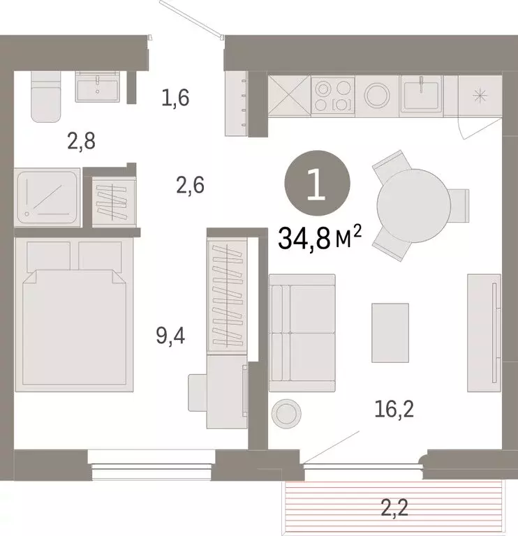 1-комнатная квартира: Новосибирский район, рабочий посёлок Краснообск, ... - Фото 2