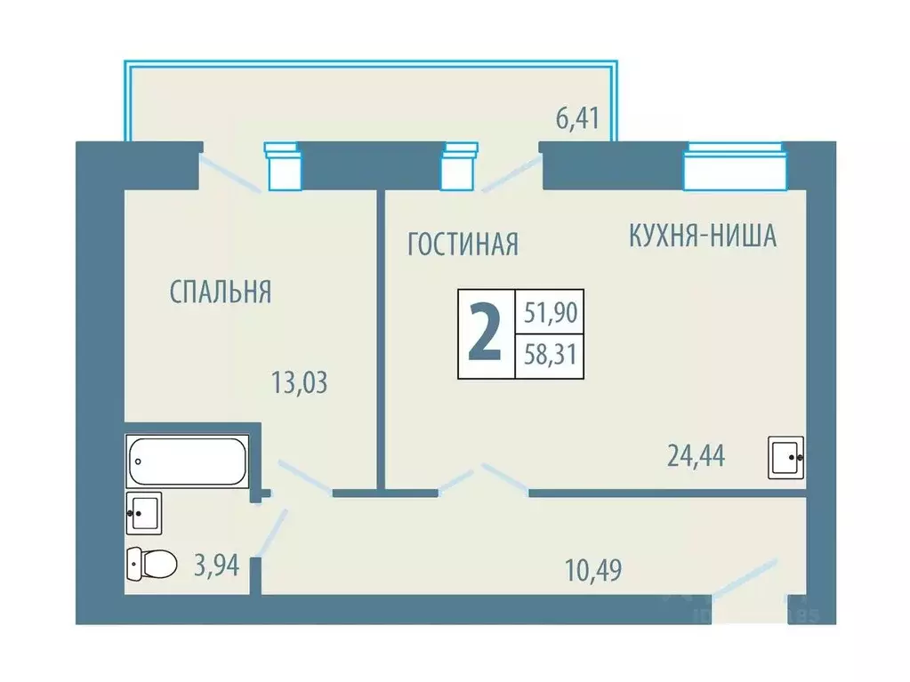 2-к кв. Красноярский край, Железногорск Комсомольская ул., 19 (58.31 ... - Фото 0