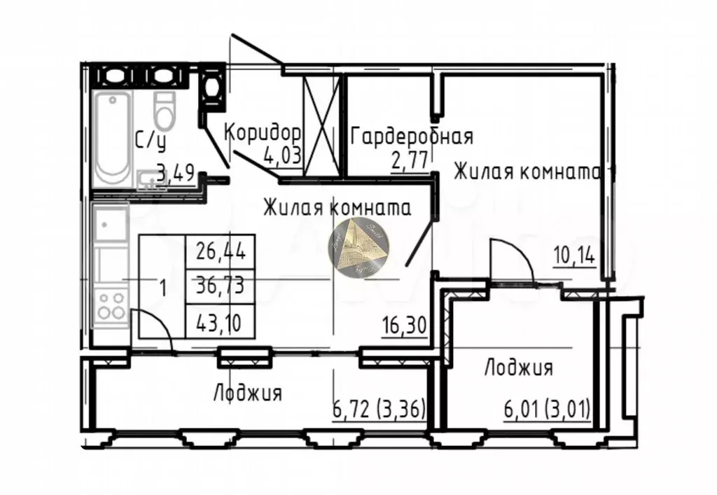 1-к. квартира, 43,1 м, 17/24 эт. - Фото 0