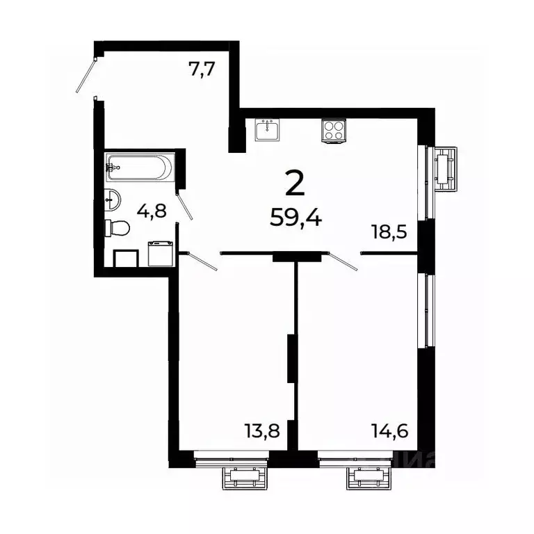 2-к кв. Нижегородская область, Нижний Новгород ул. Коперника, 15 (59.4 ... - Фото 1