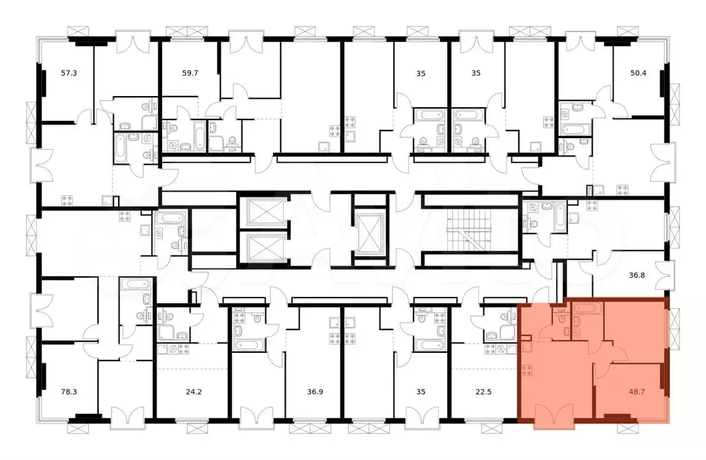 2-к. квартира, 48,7 м, 17/24 эт. - Фото 1