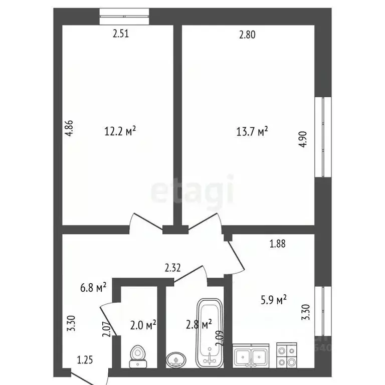 2-к кв. Крым, Ленино пгт ул. Парельского, 6 (43.4 м) - Фото 2