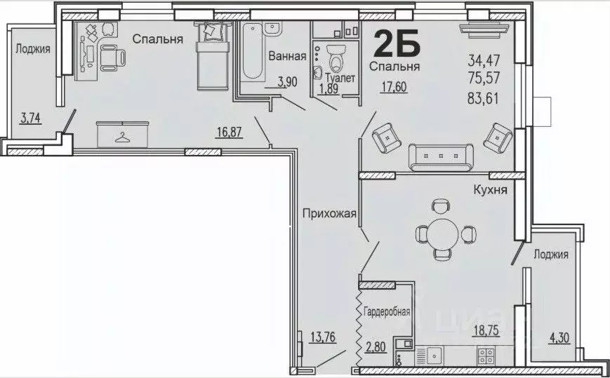 2-к кв. Пензенская область, Пенза ул. Богданова, 34 (83.61 м) - Фото 1