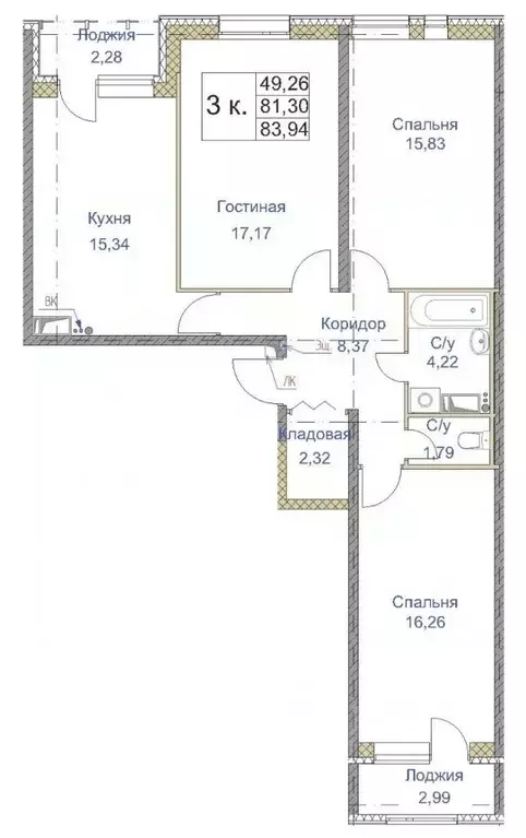 3-к кв. Санкт-Петербург Студенческая ул., 14к1 (83.94 м) - Фото 1