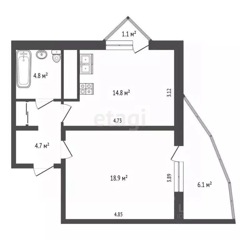 1-к кв. Крым, Евпатория ул. Демышева, 125А (47.5 м) - Фото 1