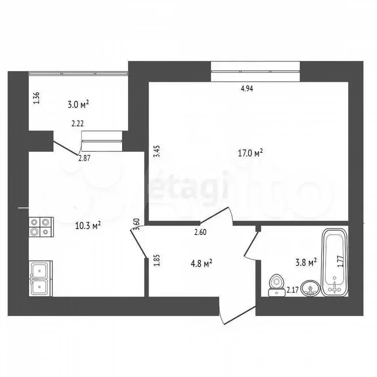 1-к. квартира, 35,9 м, 2/9 эт. - Фото 0
