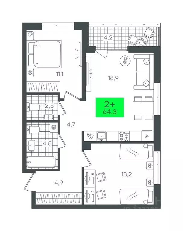 2-к кв. Тюменская область, Тюмень ул. Николая Глебова, 10 (64.35 м) - Фото 0