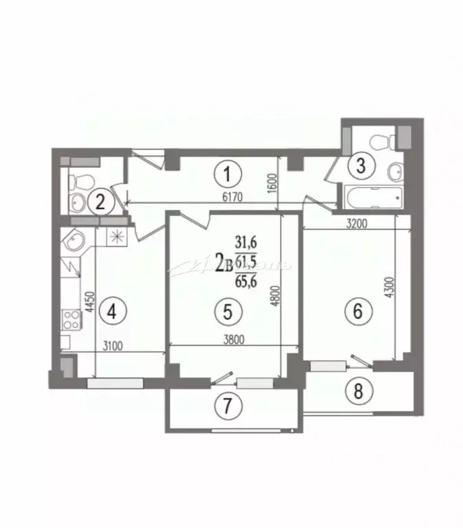2-к кв. Крым, Симферополь ул. Дзюбанова, 11 (65.6 м) - Фото 1