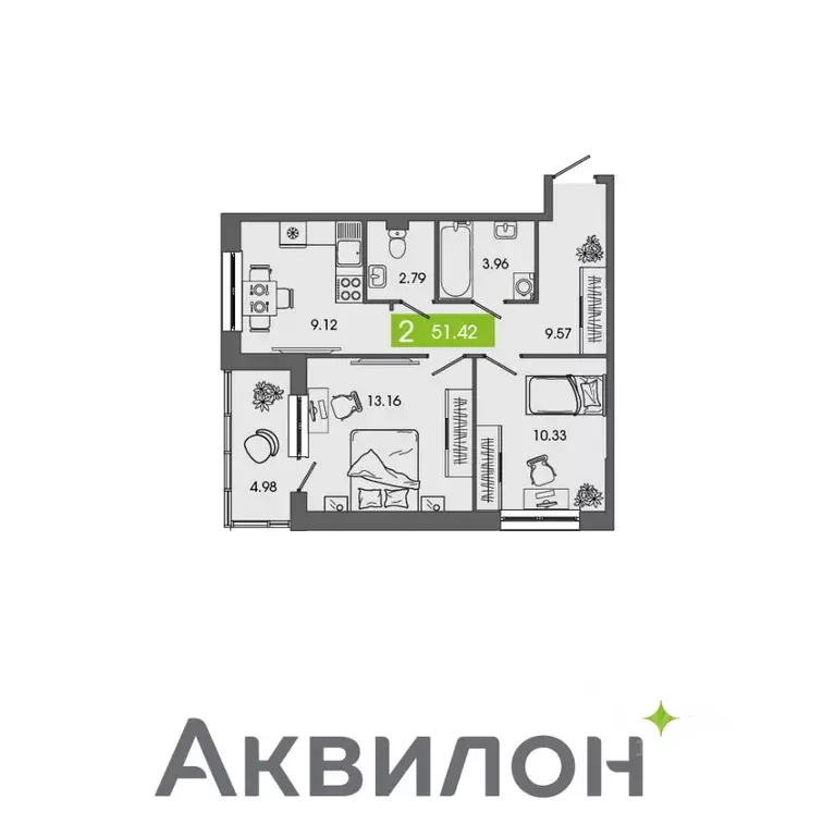 2-к кв. Архангельская область, Северодвинск Аквилон Севен жилой ... - Фото 1