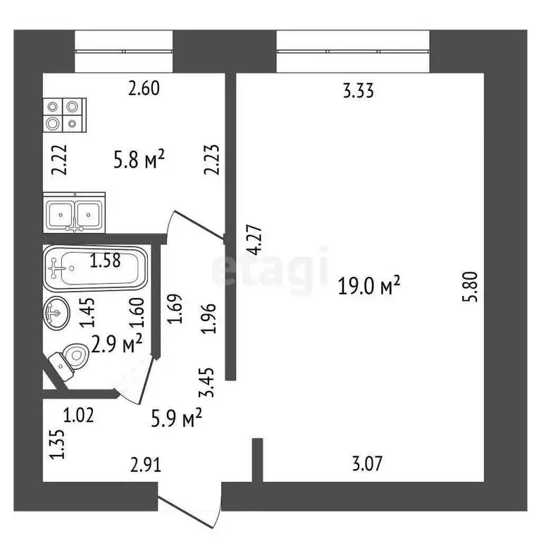 1-комнатная квартира: Стерлитамак, улица Гоголя, 145Б (33.3 м) - Фото 1