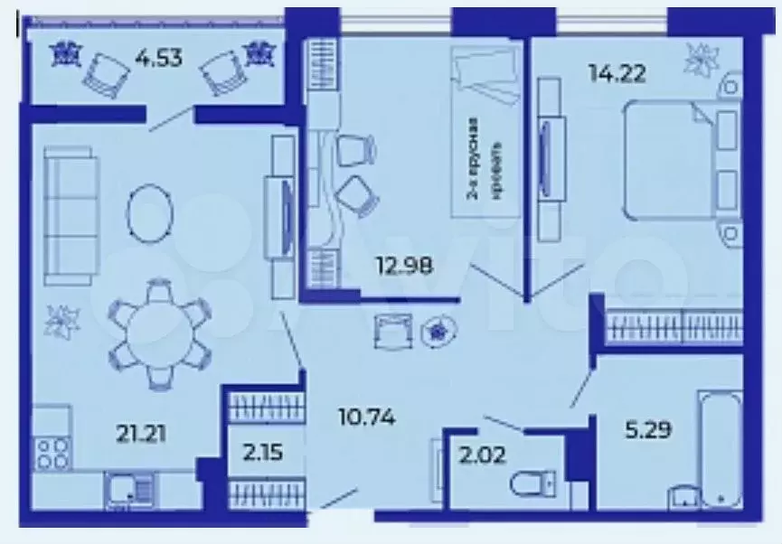 2-к. квартира, 72,4 м, 1/9 эт. - Фото 1