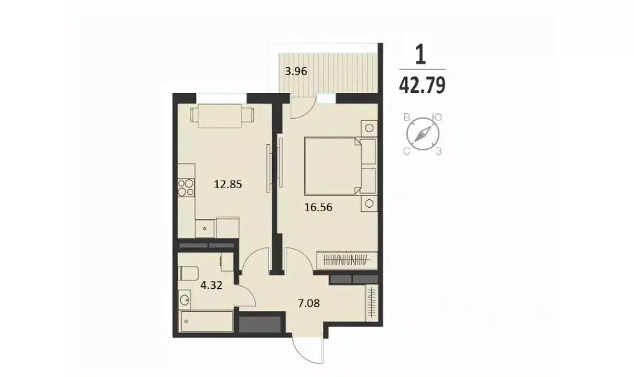 1-к кв. Курская область, Курск Хуторская ул., 33 (42.79 м) - Фото 0