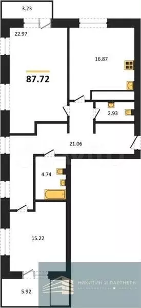 2-к. квартира, 87,7 м, 7/9 эт. - Фото 0