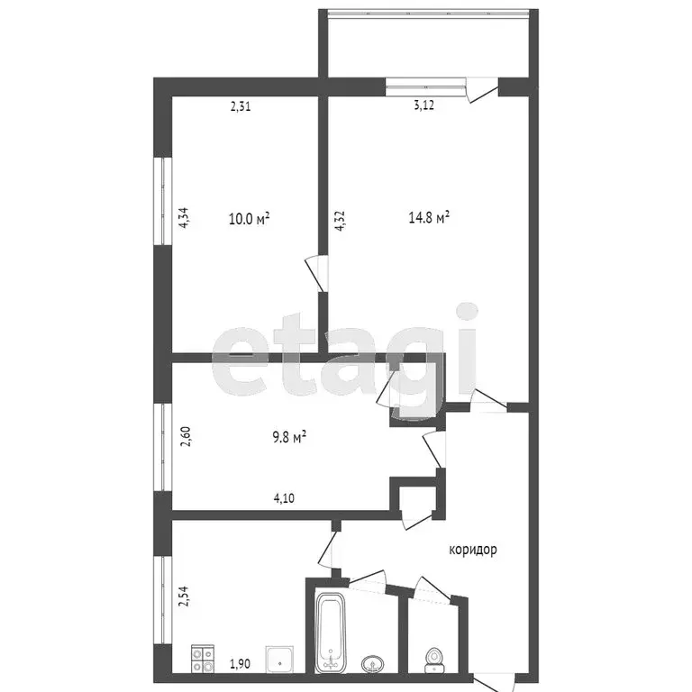 3-комнатная квартира: Тюмень, Волгоградская улица, 113 (51.2 м) - Фото 2