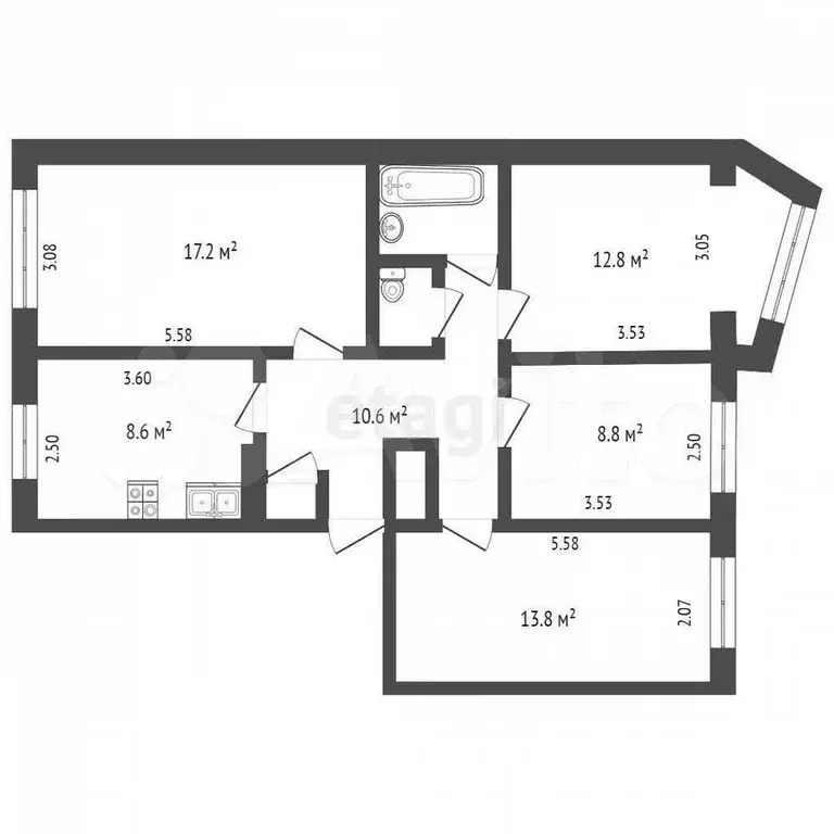 4-к. квартира, 75,5 м, 4/5 эт. - Фото 0