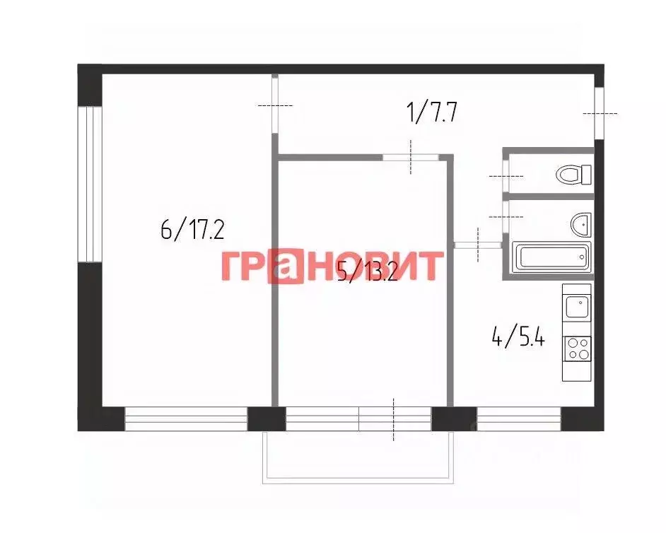 2-к кв. Новосибирская область, Новосибирск Геодезическая ул., 4 (46.8 ... - Фото 1