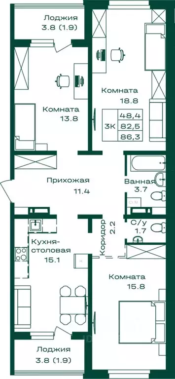 3-к кв. Алтай, Майминский район, с. Майма Алтайская ул., 2к6 (86.3 м) - Фото 1