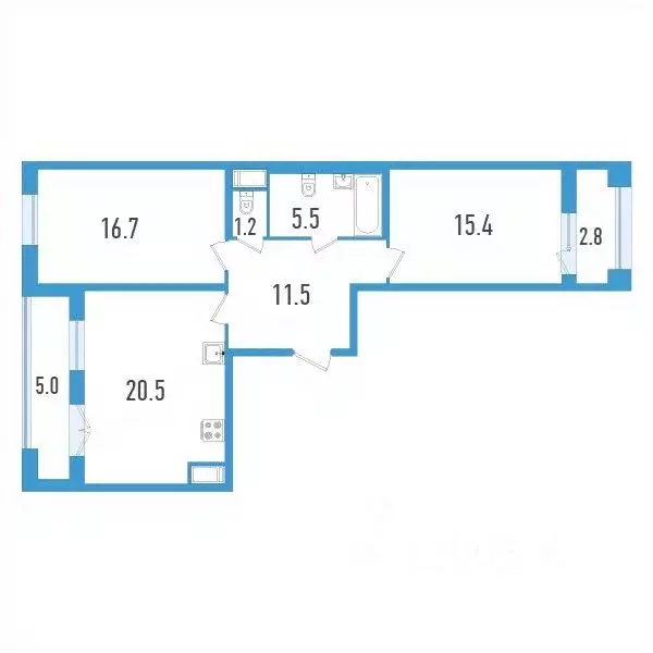 2-к кв. Санкт-Петербург ул. Типанова, 22 (74.7 м) - Фото 0