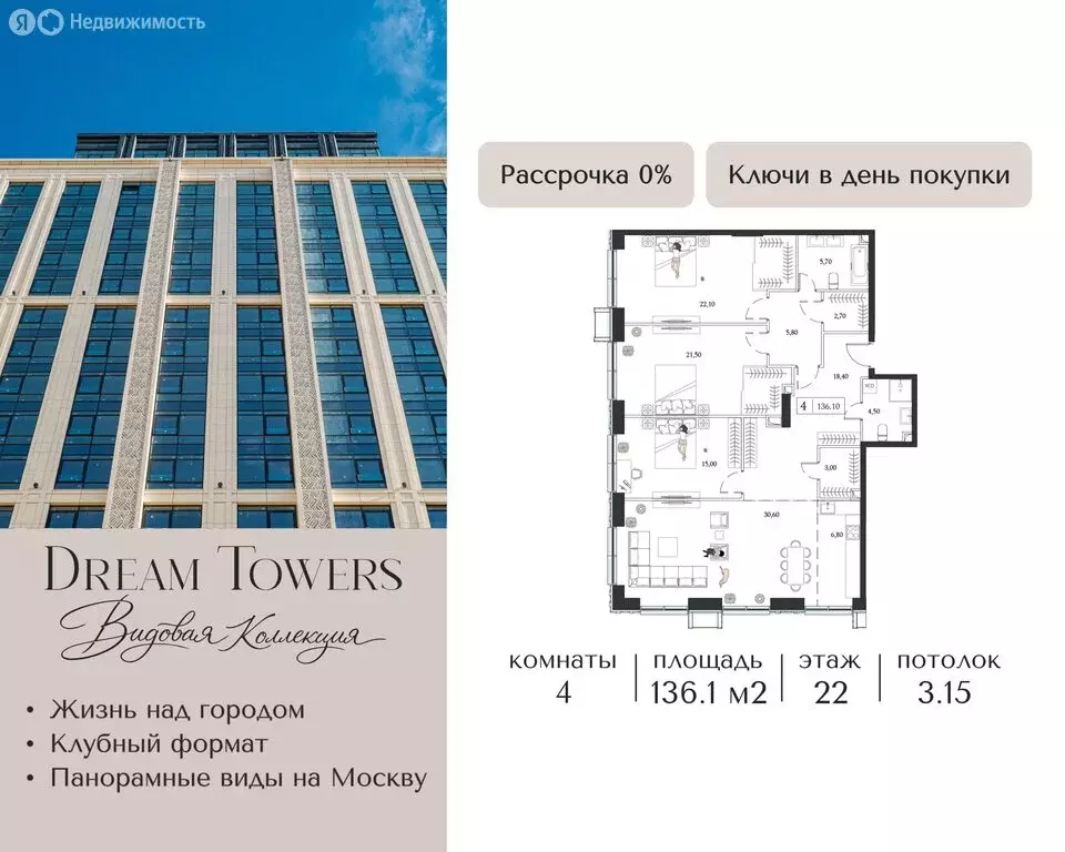 4-комнатная квартира: Москва, проспект Андропова, 9/1к1 (136.1 м) - Фото 1