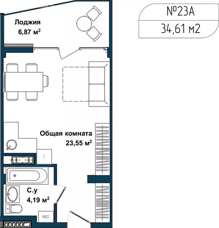 Квартира-студия: Севастополь, улица Лётчиков, 10к4 (34.1 м) - Фото 1