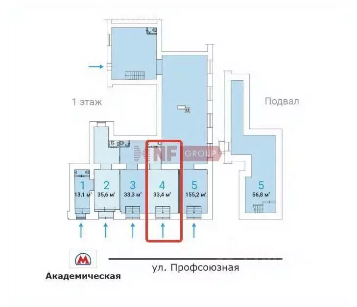 Торговая площадь в Москва Профсоюзная ул., 5/9 (33 м) - Фото 2