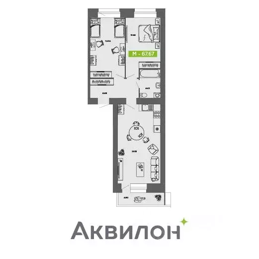 2-к кв. Архангельская область, Архангельск Аквилон Роса жилой комплекс ... - Фото 0