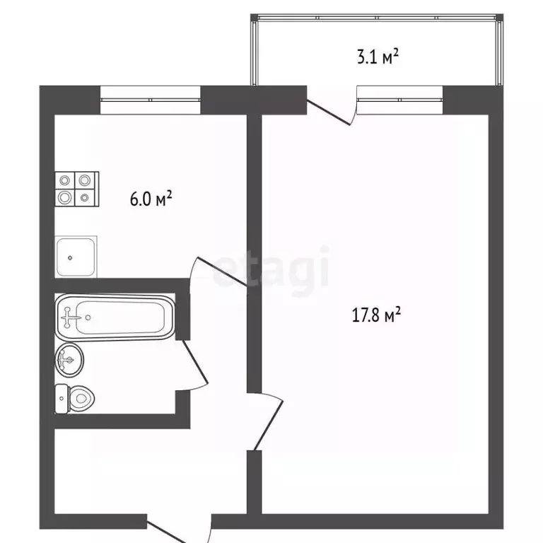 1-к кв. Московская область, Клин ул. Калинина, 1 (32.8 м) - Фото 1