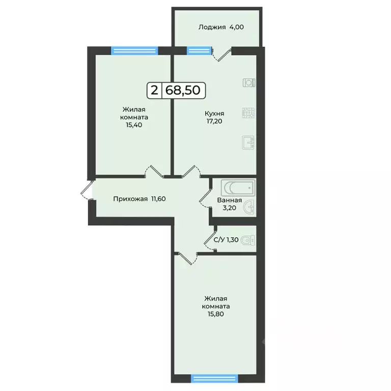 2-к кв. Ставропольский край, Ставрополь ул. Рогожникова, 21 (68.5 м) - Фото 1
