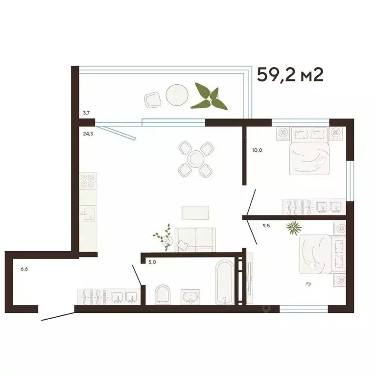 3-к кв. Приморский край, Владивосток Луговая ул. (59.2 м) - Фото 1