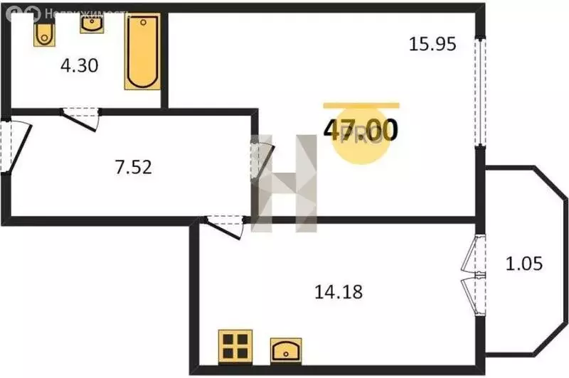 1-комнатная квартира: Пионерский, Портовая улица, 5А (47 м) - Фото 1