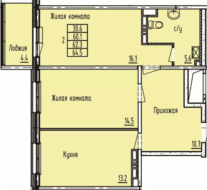 2-к кв. Татарстан, Зеленодольск просп. Строителей, 34А (64.5 м) - Фото 0