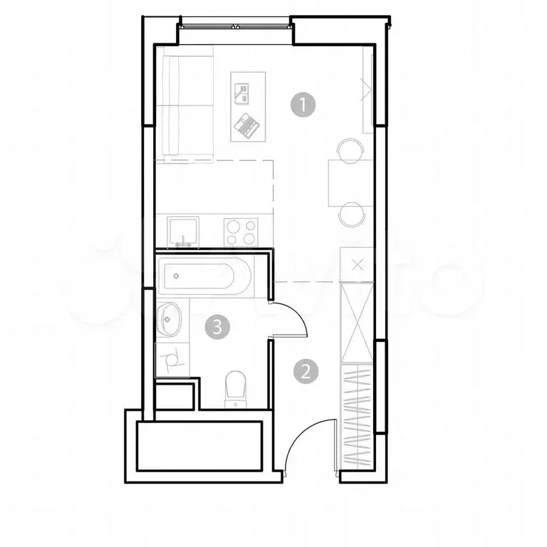 Апартаменты-студия, 25 м, 2/20 эт. - Фото 0
