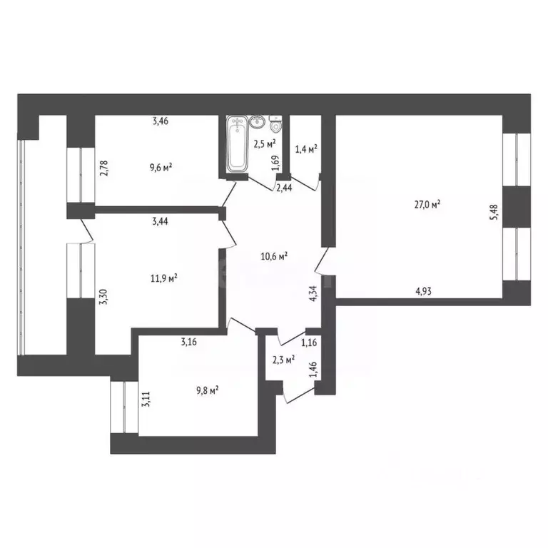 3-к кв. Башкортостан, Уфа ул. Чернышевского, 125/1 (79.0 м) - Фото 2