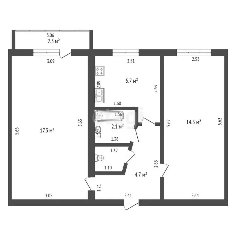 2-комнатная квартира: Тамбов, Клубная улица, 3 (45.2 м) - Фото 0
