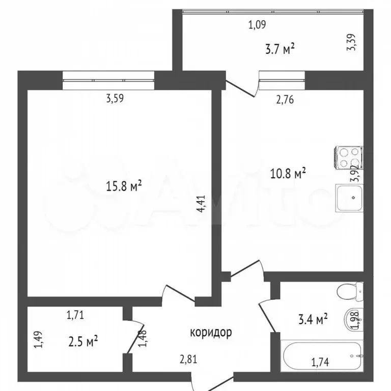 1-к. квартира, 36,6 м, 3/7 эт. - Фото 0