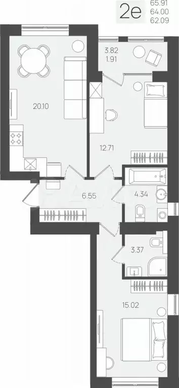 2-к. квартира, 64 м, 1/5 эт. - Фото 0