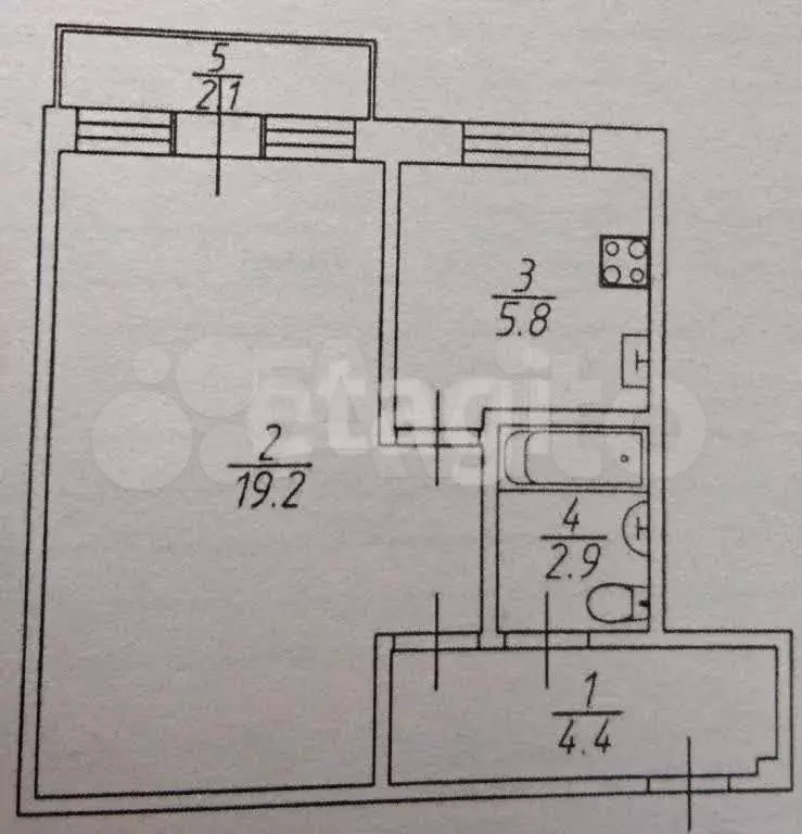 1-к. квартира, 32 м, 5/5 эт. - Фото 0