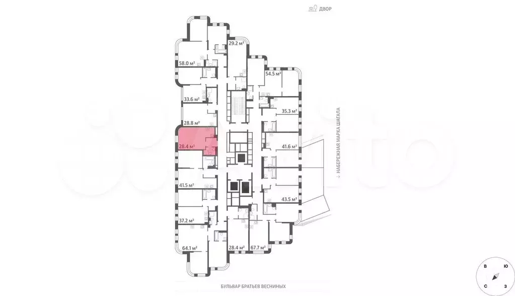 Квартира-студия, 28,4 м, 2/43 эт. - Фото 1
