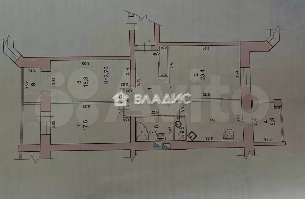 3-к. квартира, 95,9 м, 4/9 эт. - Фото 0