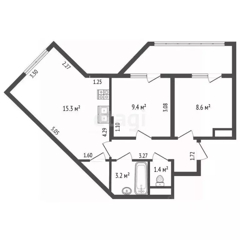 2-к кв. Крым, Симферополь пер. Мраморный (54.2 м) - Фото 2