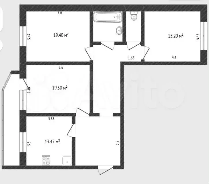 3-к. квартира, 92 м, 6/9 эт. - Фото 0