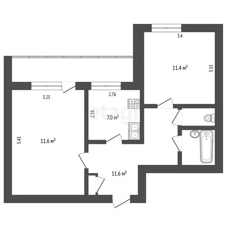 2-комнатная квартира: Елабуга, Интернациональная улица, 5 (51.8 м) - Фото 1