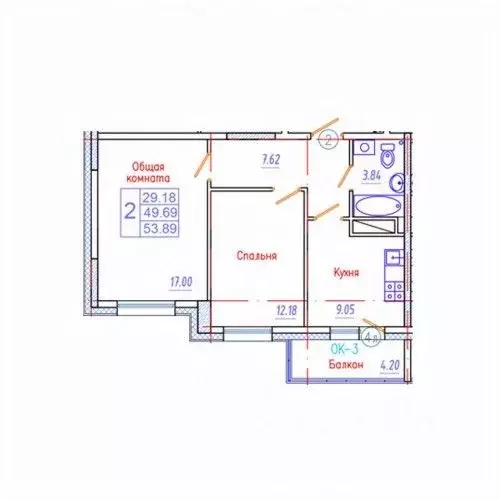 2-к кв. Саха (Якутия), Якутск Приипподромный кв-л,  (53.89 м) - Фото 1