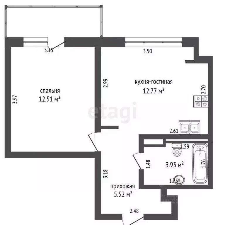 1-к кв. Калининградская область, Гурьевский муниципальный округ, пос. ... - Фото 2